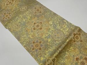 リサイクル　服部織物製　こはく錦手工芸華紋に花唐草模様織出し袋帯